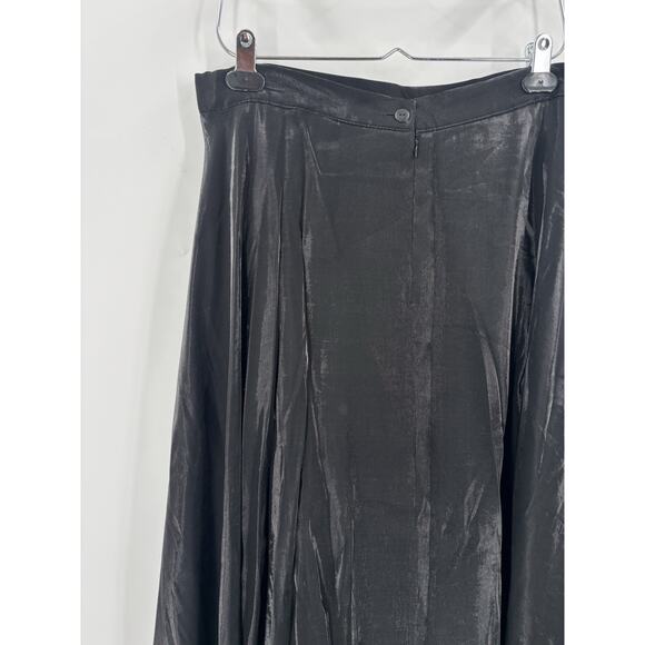 Vintage JS Collections Skirt Womens 14 Black 90s Satin A Line Flounce Lined Maxi - Picture 9 of 16